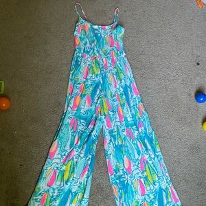 Lilly Pulitzer Girls Rosina Jumpsuit Beach And Bae Sailboat XL 12-14